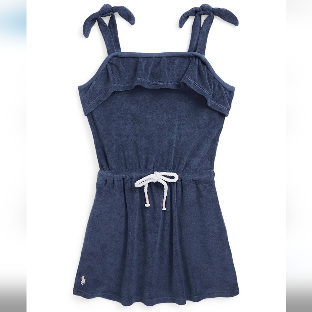 Ralph Lauren Blue and White Swimsuit Cover Upwith Ruffled Neckline
